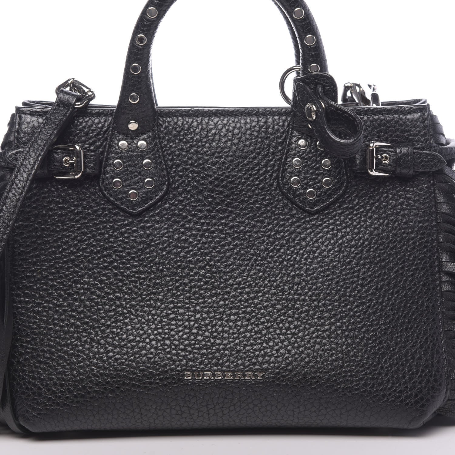 Burberry Grainy Calfskin Studded Fringe Baby Banner Tote Black 9 of 11