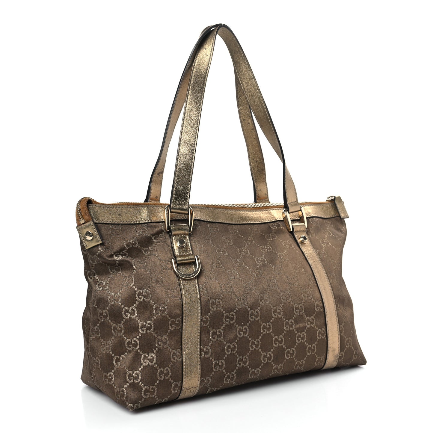 Satin Monogram Medium Abbey Tote Metallic Bronze