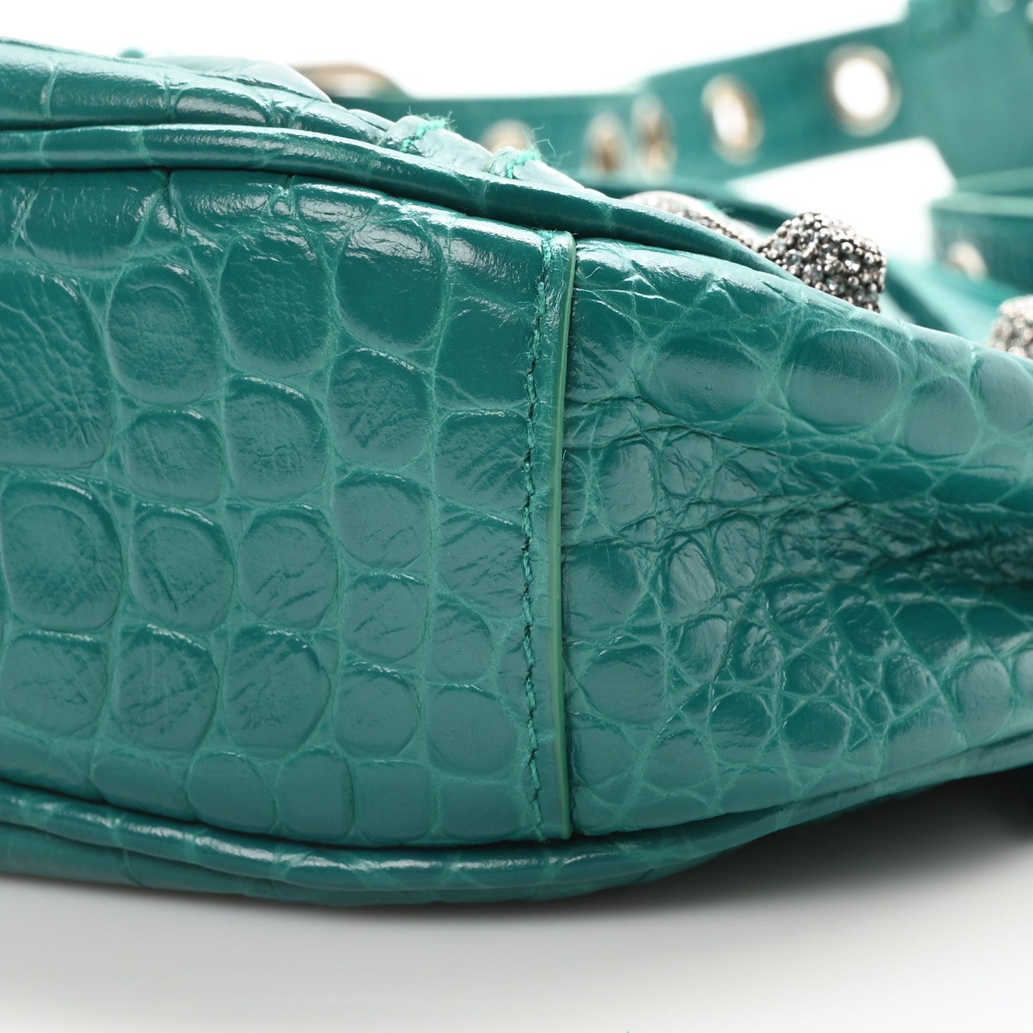 Balenciaga Extra Supple Calfskin Crystal Crocodile Embossed Le Cagole Shoulder Bag XS Jade 11 of 11