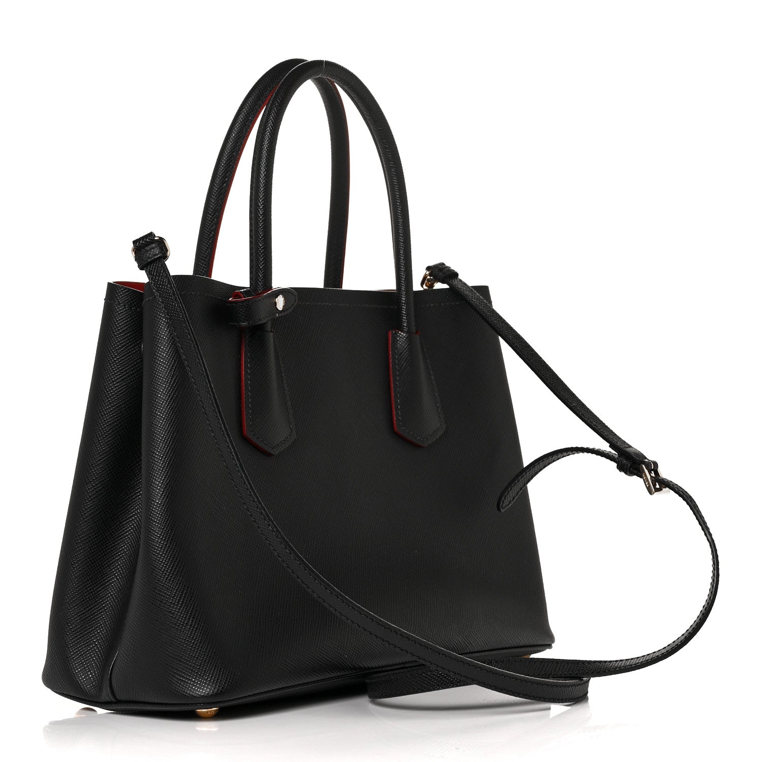 Prada Saffiano Cuir Small Double Bag Black Fuoco 3 of 9