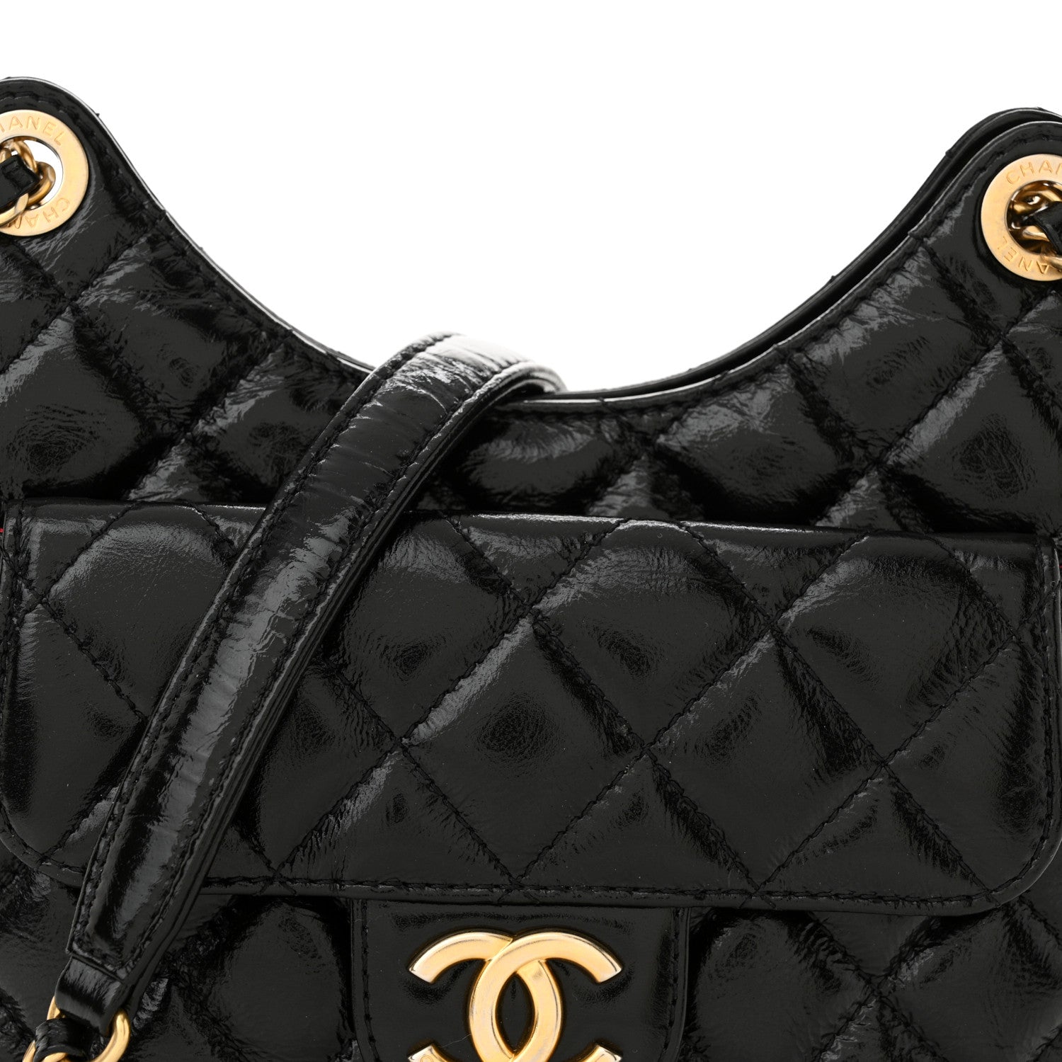 Chanel Shiny Crumpled Calfskin Quilted Small Wavy CC Hobo Black 8 of 11