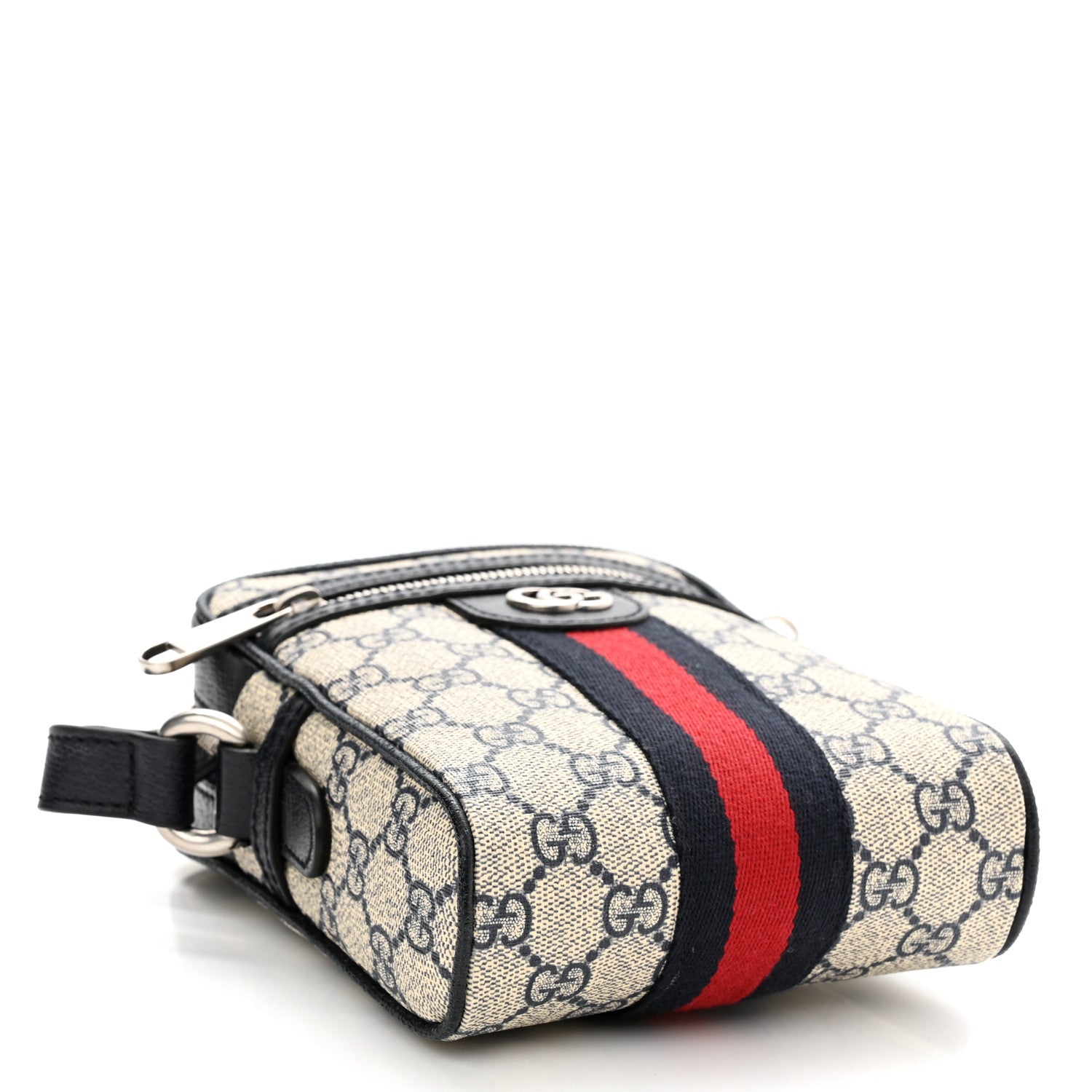 Gucci GG Supreme Monogram Textured Calfskin Web Mini Ophidia Messenger Beige Blue 4 of 10