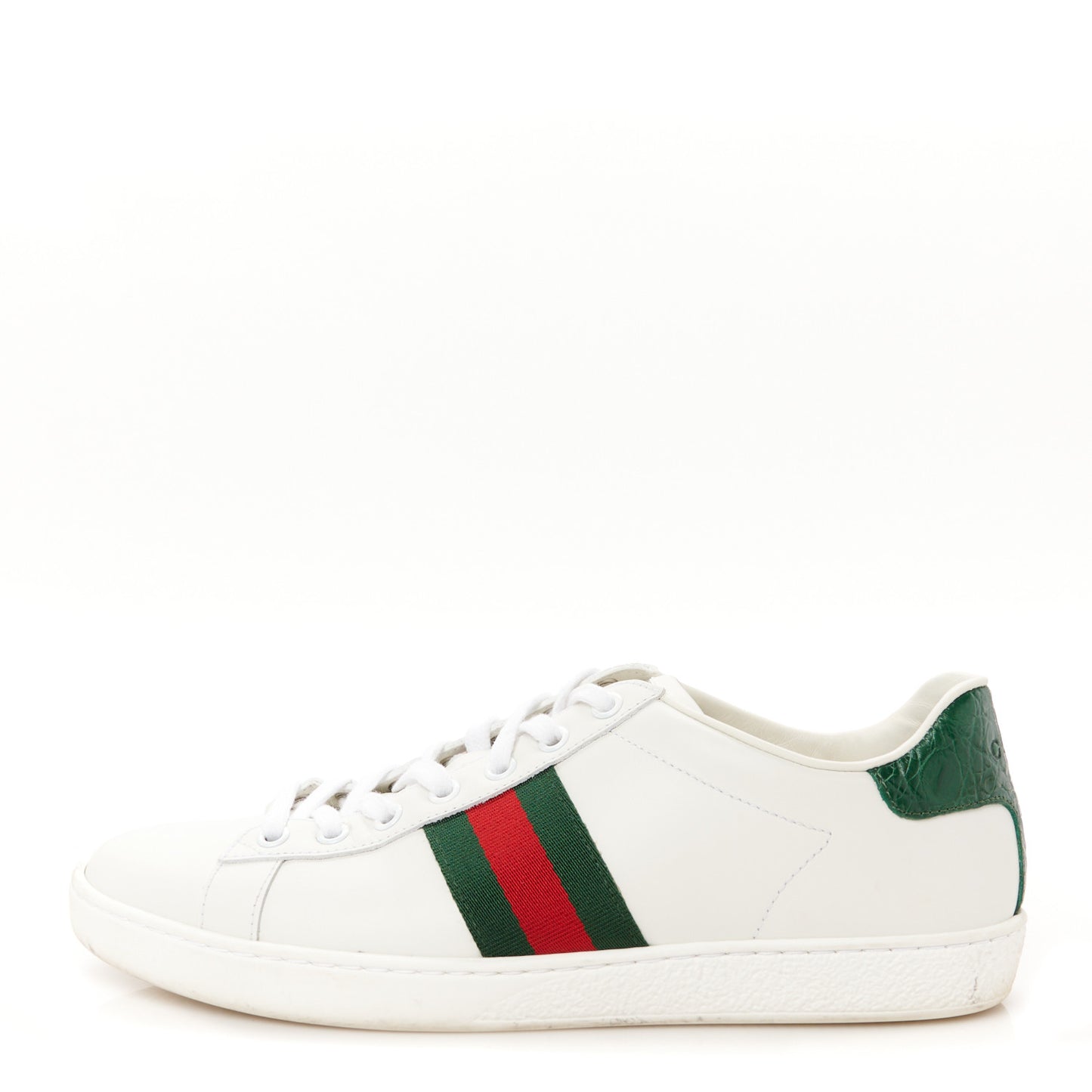 Calfskin Crocodile Web Womens Ace Sneakers 39 White Green