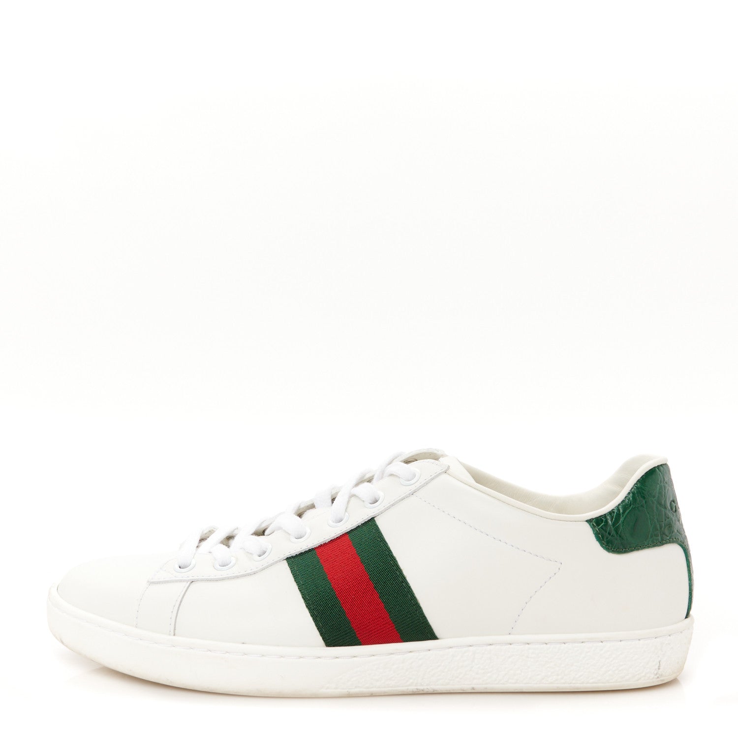 Gucci Calfskin Crocodile Web Womens Ace Sneakers 39 White Green 1 of 11