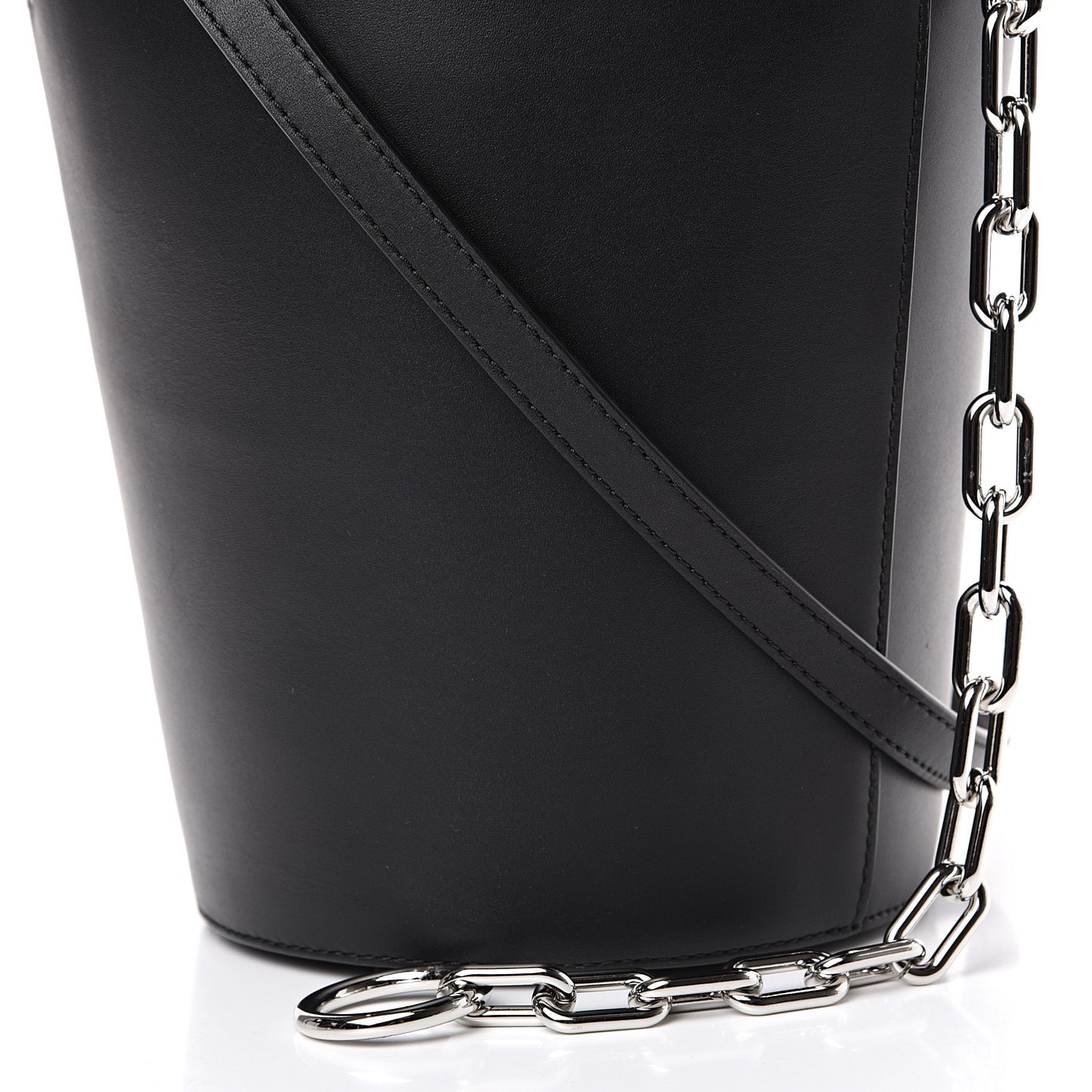 Calfskin Roxy Large Chain Bucket Black Silver Hardware