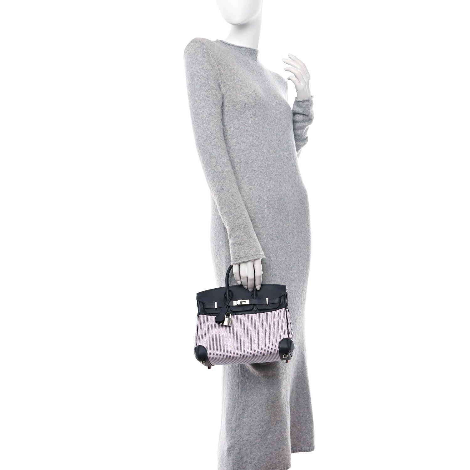 Hermes Toile Quadrille Swift Birkin 25 Ecru Mauve Sylvestre Bleu Bill 2 of 12