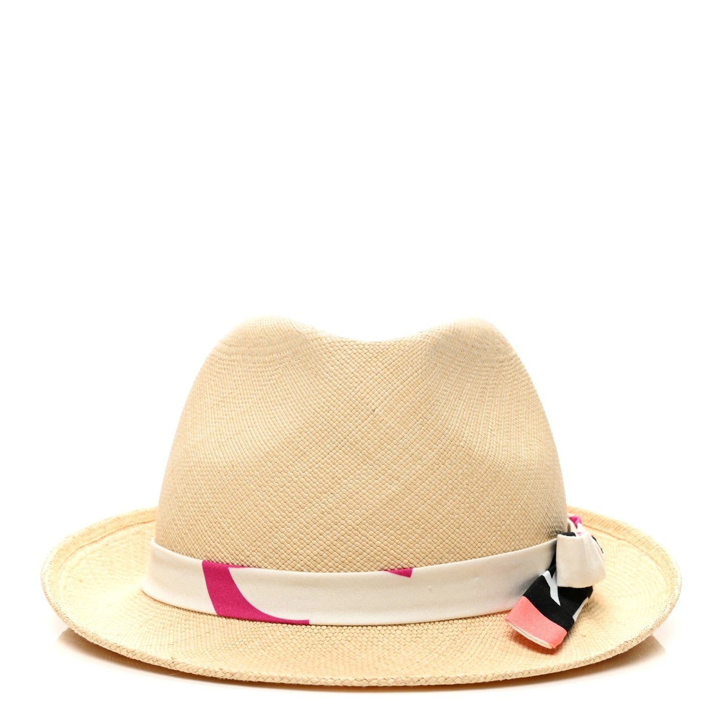 Straw Ribbon Fedora Hat M Beige Multicolor
