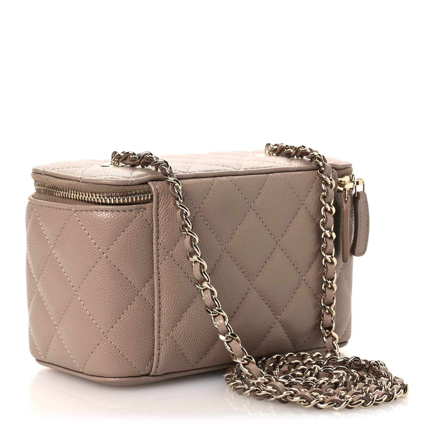 Caviar Quilted Small Vanity Case With Chain Dark Beige