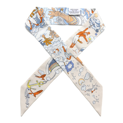Hermes Silk Sur Mon Nuage Twilly Creme Bleu Ciel Orange 1 of 6