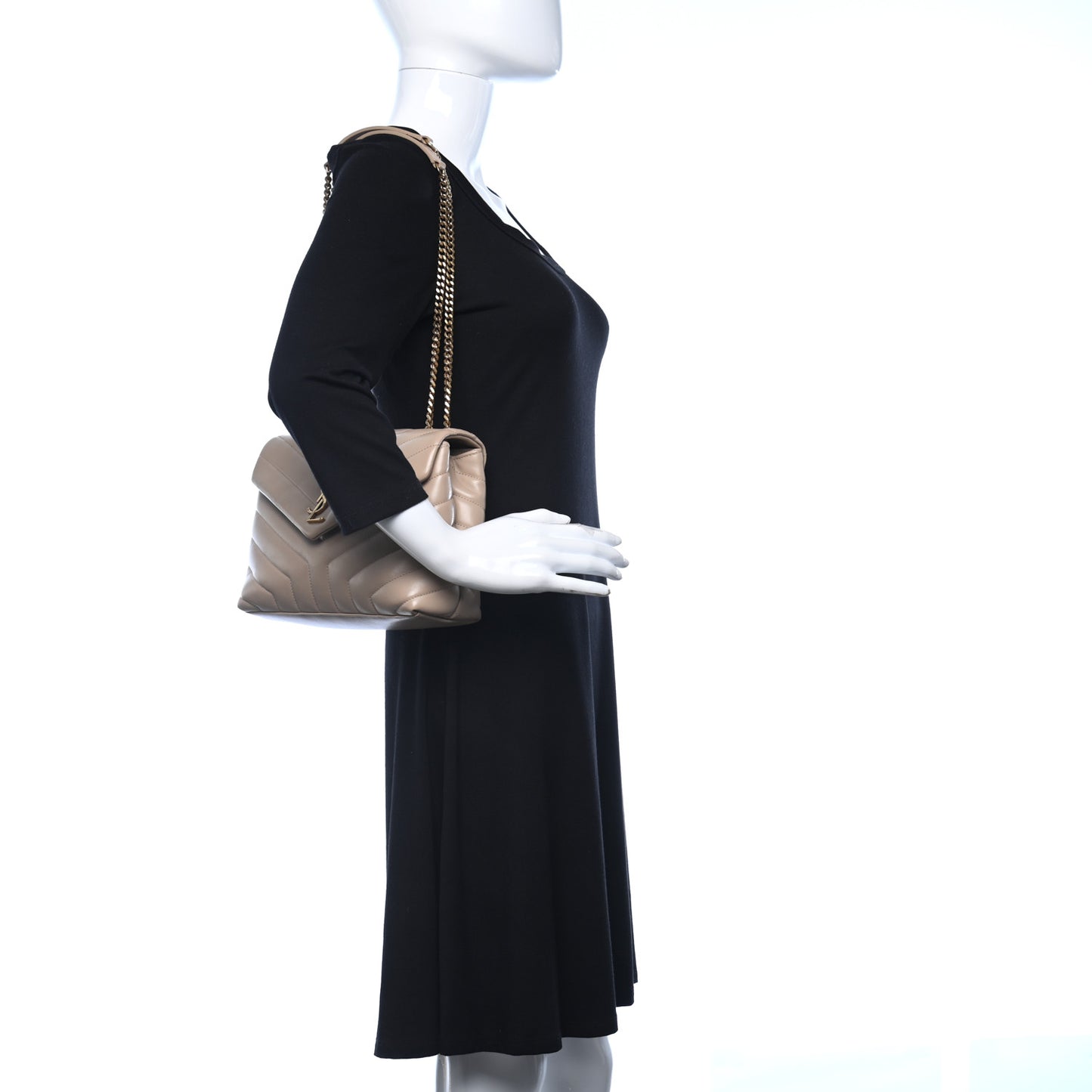 Calfskin Y Quilted Monogram Small Loulou Chain Satchel Dark Beige