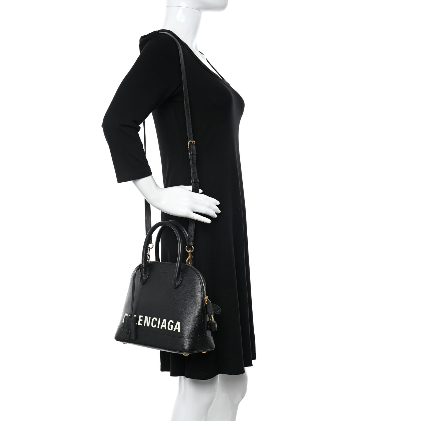 Grained Calfskin Logo S Ville Top Handle Bag Black White