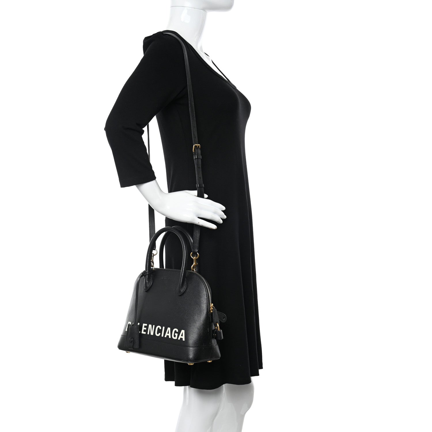 Balenciaga Grained Calfskin Logo S Ville Top Handle Bag Black White 2 of 15