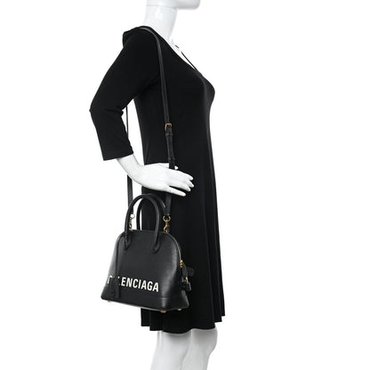 Balenciaga Grained Calfskin Logo S Ville Top Handle Bag Black White 2 of 15