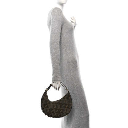 Fendi Fabric Jacquard Vitello Grace FF 1974 Small Fendigraphy Hobo Bag Tobacco Moro Ebano 2 of 10