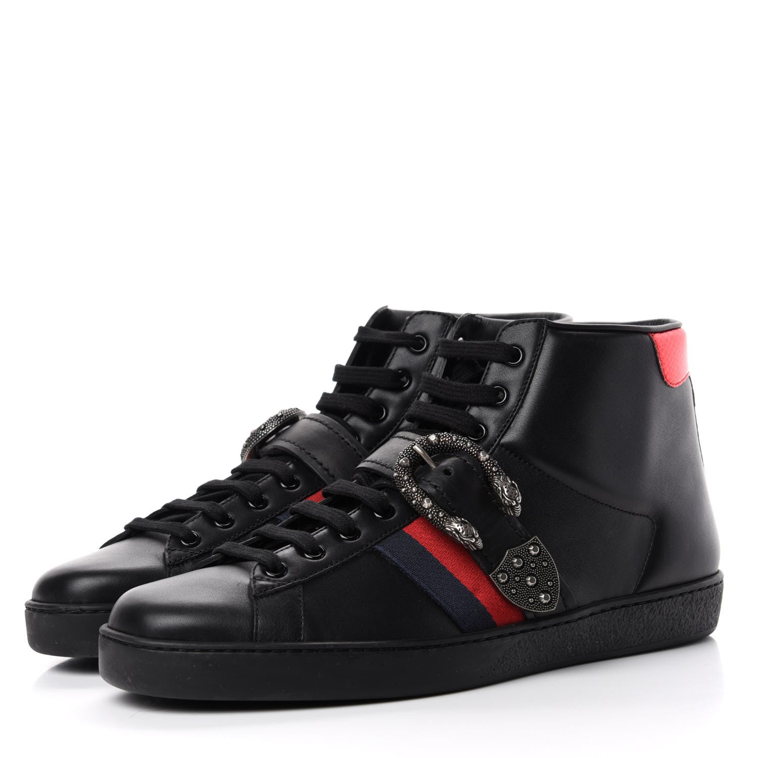 Gucci Calfskin Ayers Web Mens Dionysus High Top Sneakers 9.5 Black 3 of 11