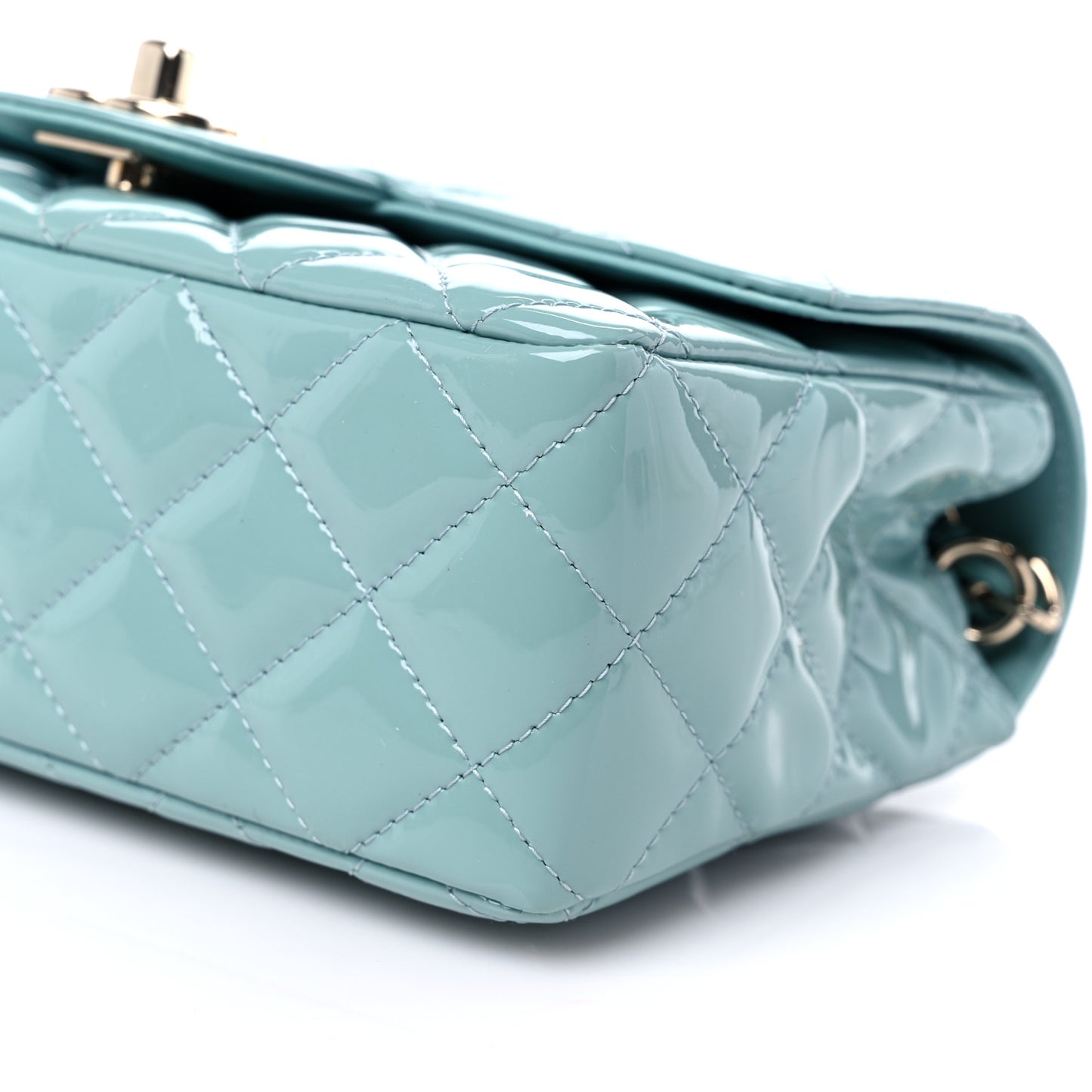 Patent Calfskin Quilted Mini Rectangular Flap Light Blue