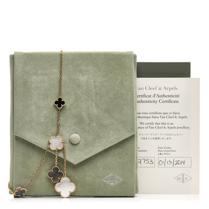 Van Cleef & Arpels 18K Yellow Gold Mother of Pearl Onyx 6 Motifs Magic Alhambra Necklace 5 of 5