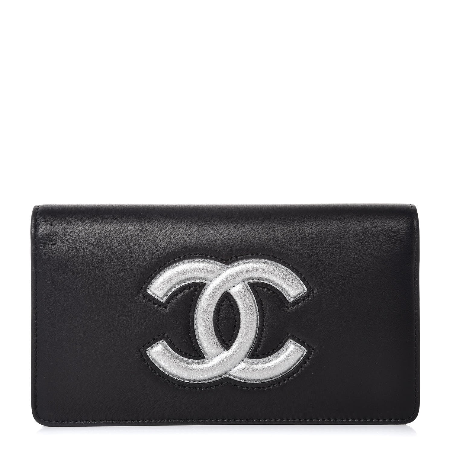 Chanel Lambskin Timeless CC Yen Wallet Black Silver 1 of 9
