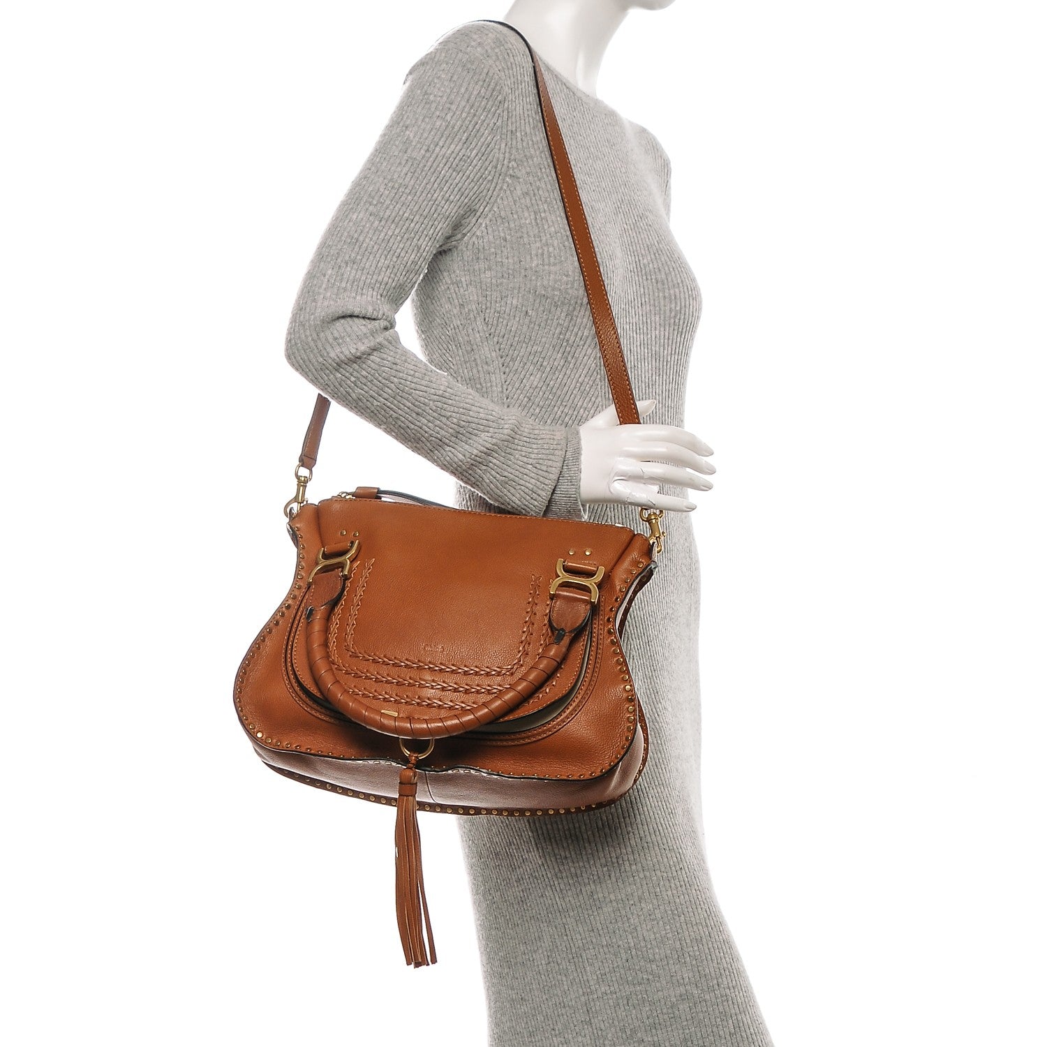 Chloe Calfskin Braided Medium Marcie Satchel Caramel 2 of 7