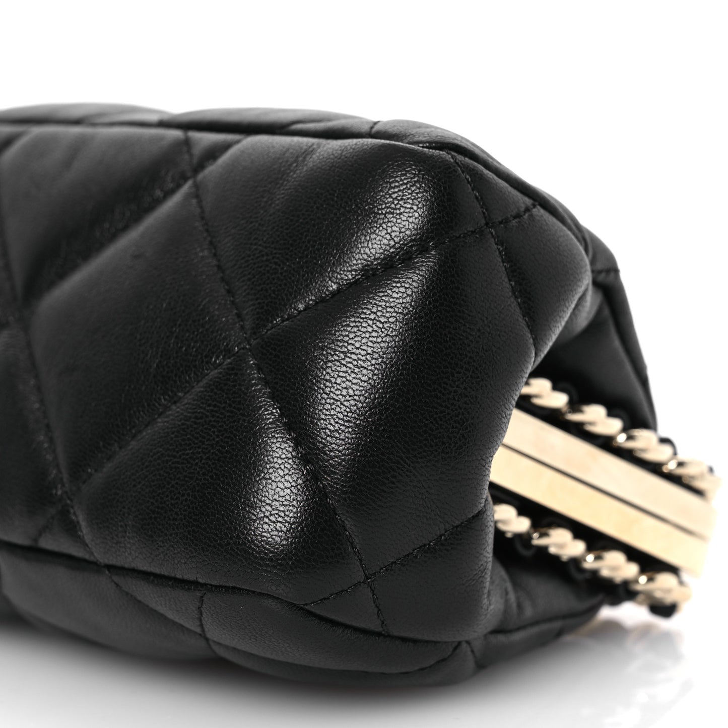 Lambskin Quilted Chain Frame Clutch Black