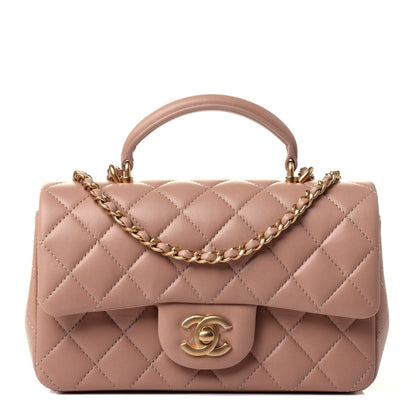 Chanel Lambskin Quilted Mini Top Handle Rectangular Flap Beige 1 of 5