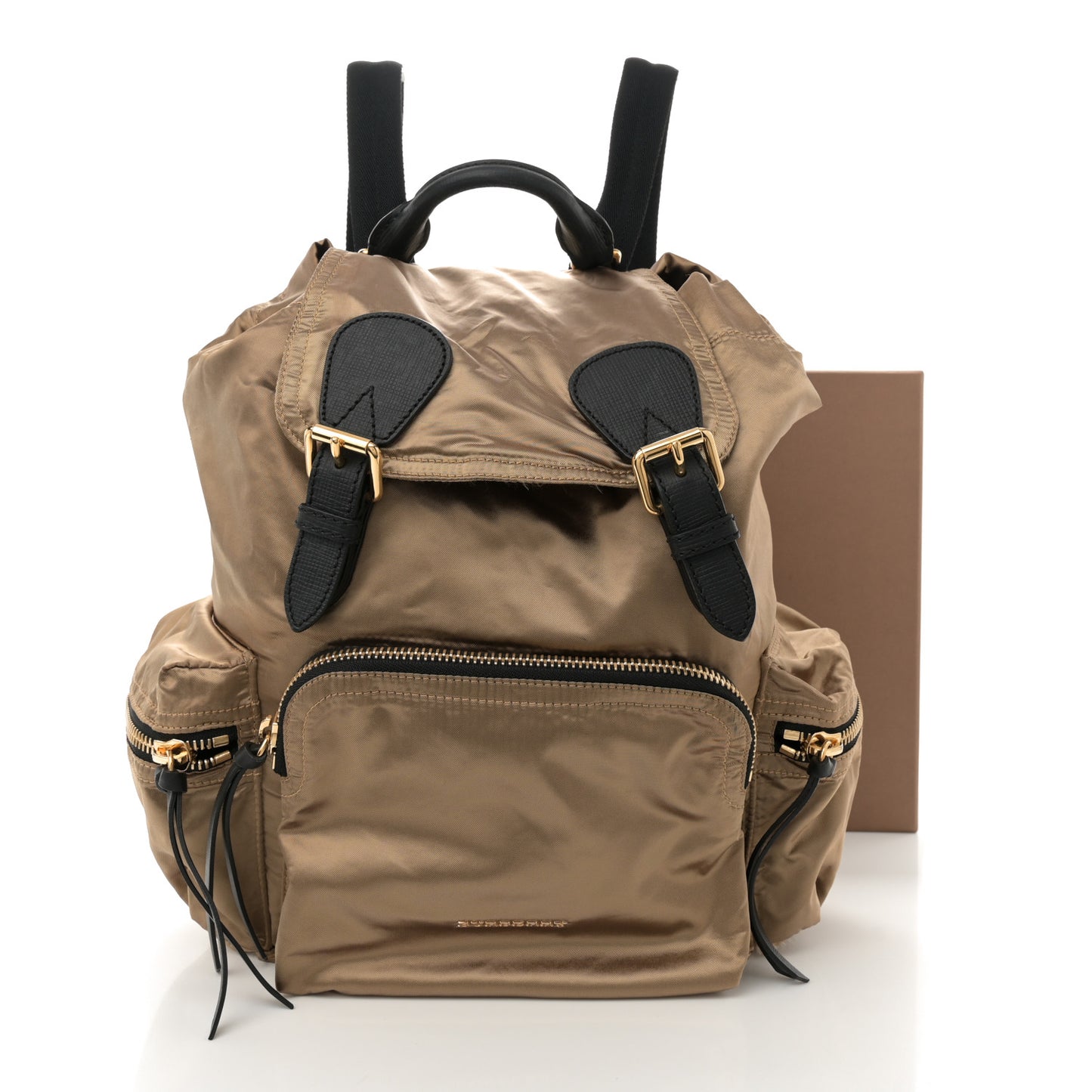 Metallic Satin Nylon Medium Rucksack Backpack Gold