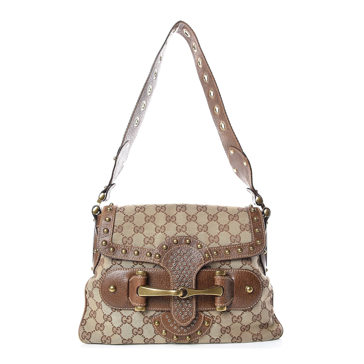 Monogram Studded Pelham Runway Flap Bag Brown