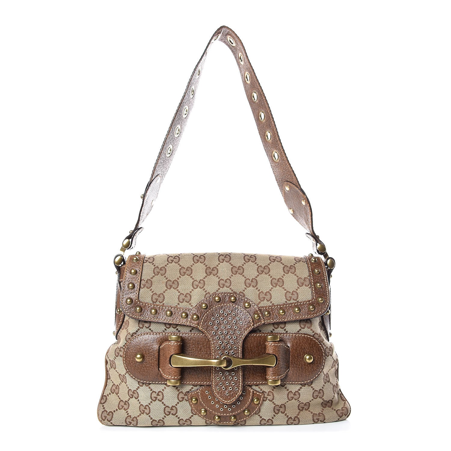 Gucci Monogram Studded Pelham Runway Flap Bag Brown 1 of 11