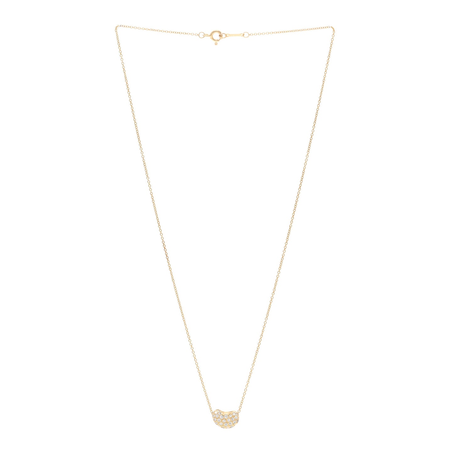 18K Yellow Gold Diamond Elsa Peretti Bean Pendant Necklace