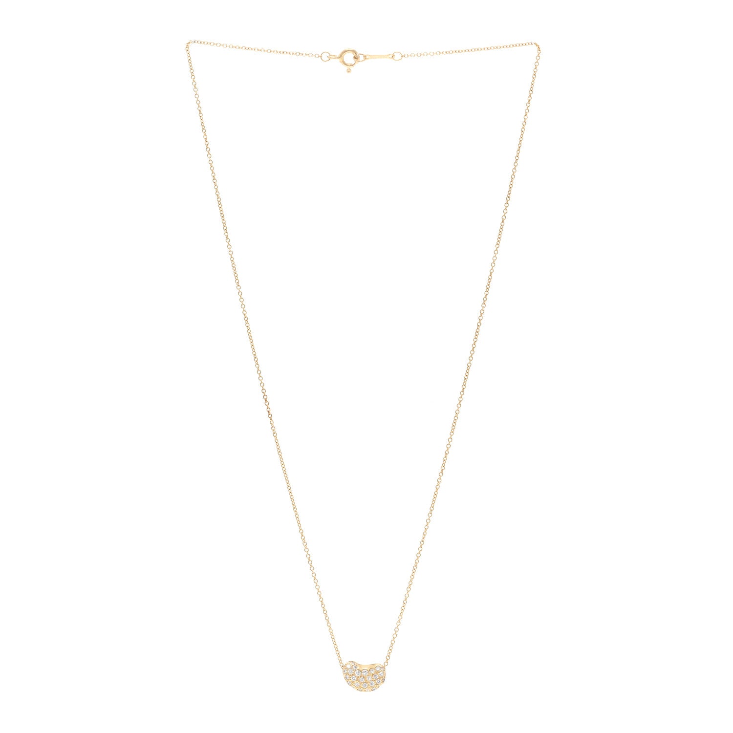 Tiffany 18K Yellow Gold Diamond Elsa Peretti Bean Pendant Necklace 3 of 5