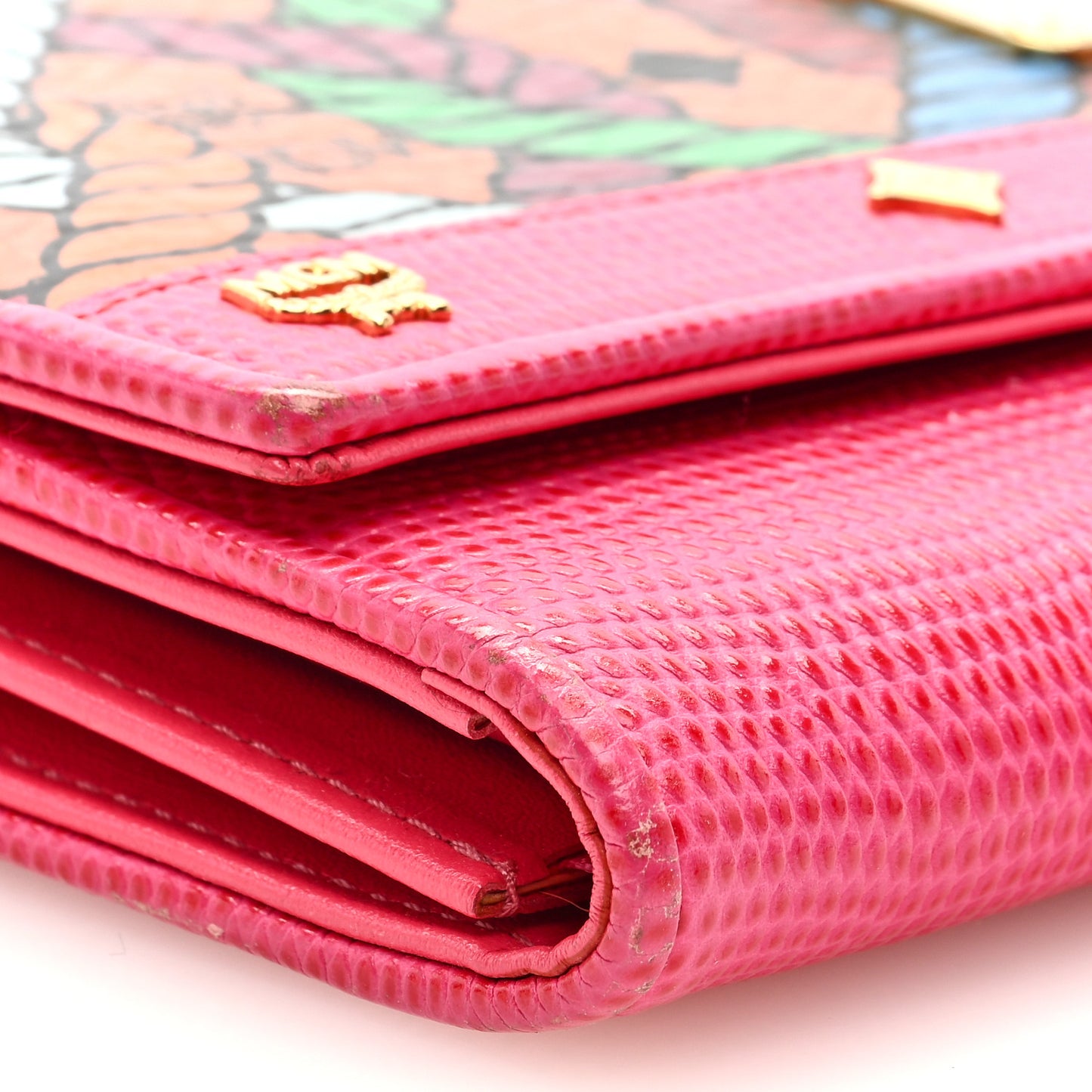 X CRAIG REDMAN Calfskin Lizard Embossed Visetos Wallet On Chain Multicolor