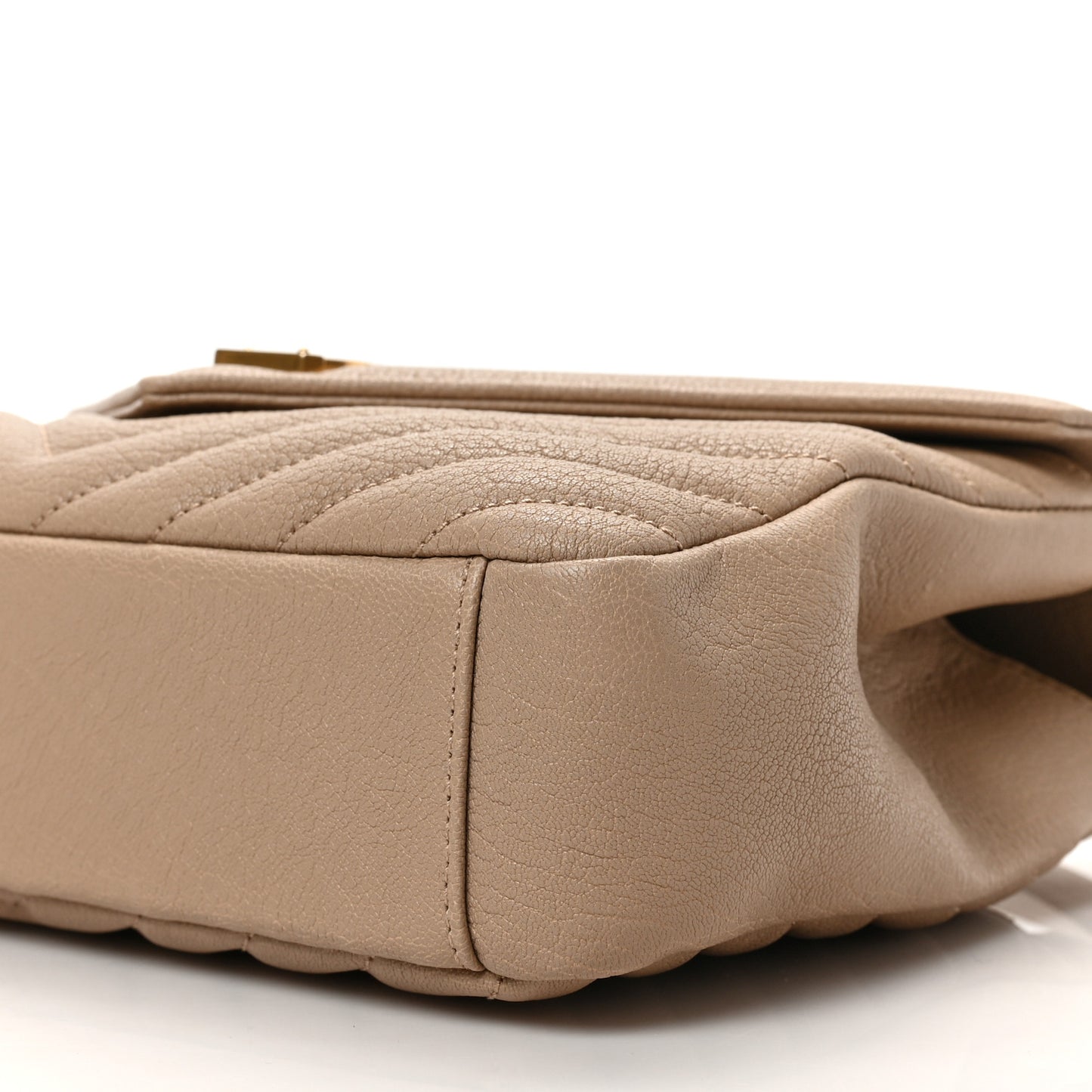 Sheepskin Matelasse Chevron Monogram Medium College Bag Dark Beige