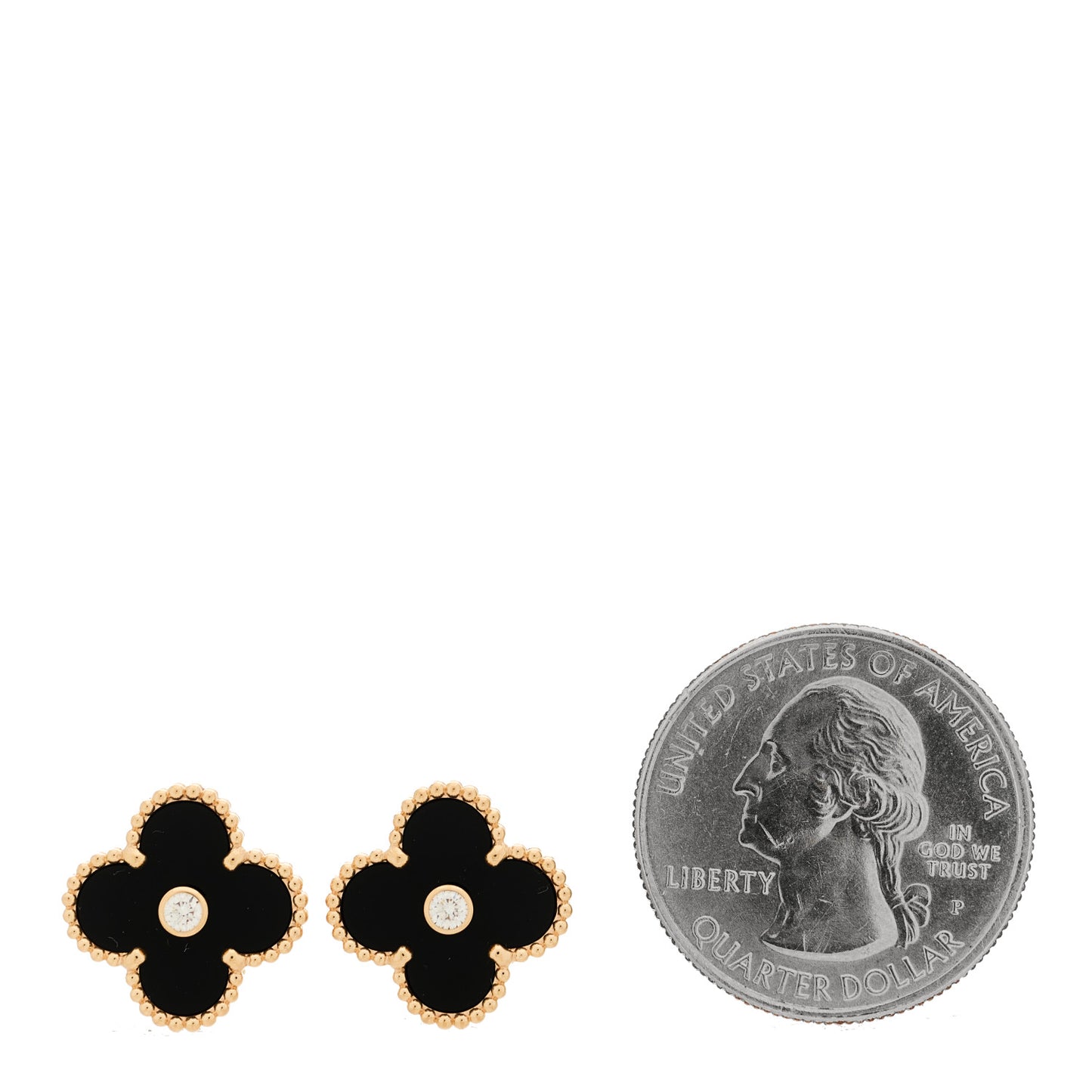 18K Rose Gold Diamond Black Onyx Vintage Alhambra Earrings