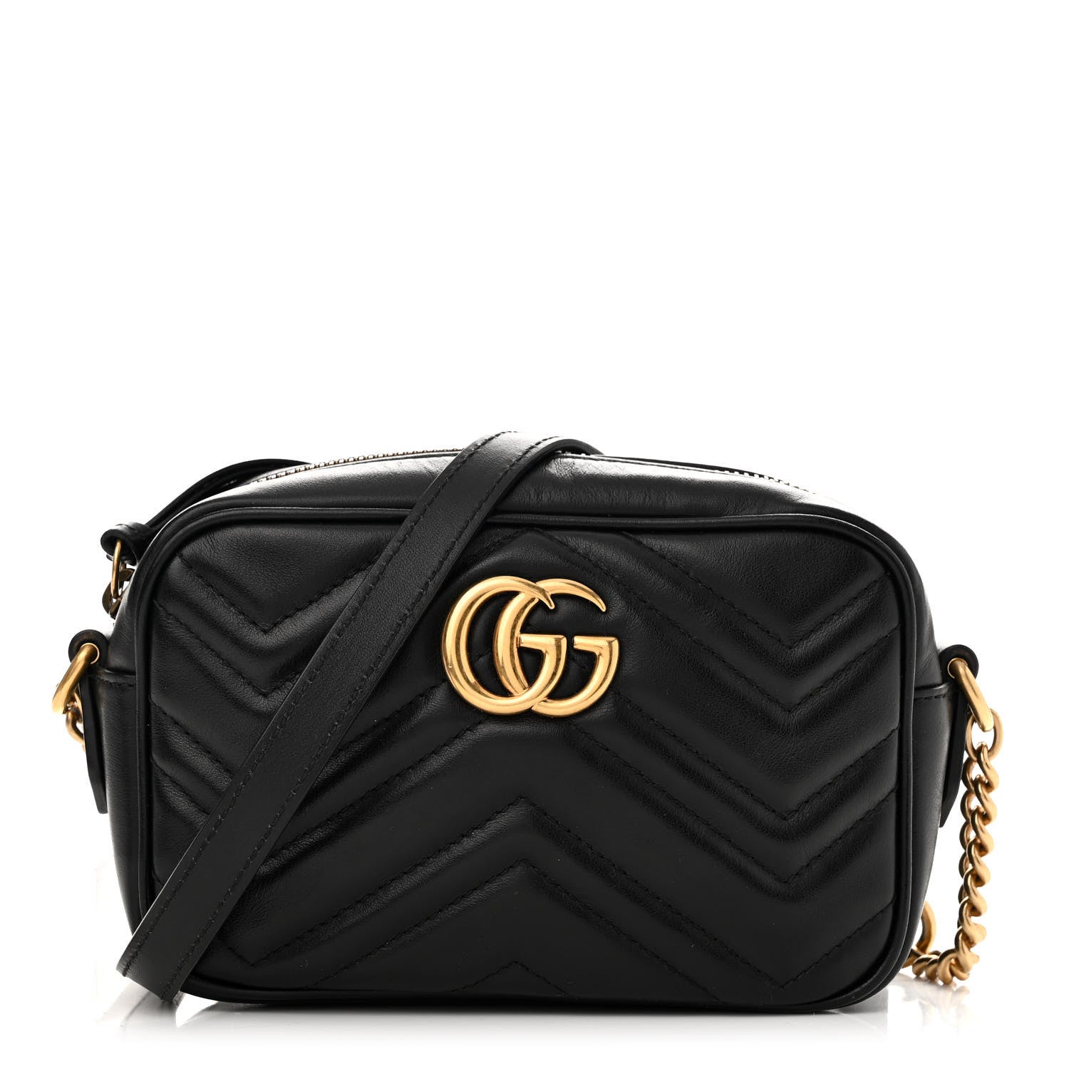 Gucci Calfskin Matelasse Mini GG Marmont Chain Shoulder Bag Black 1 of 11