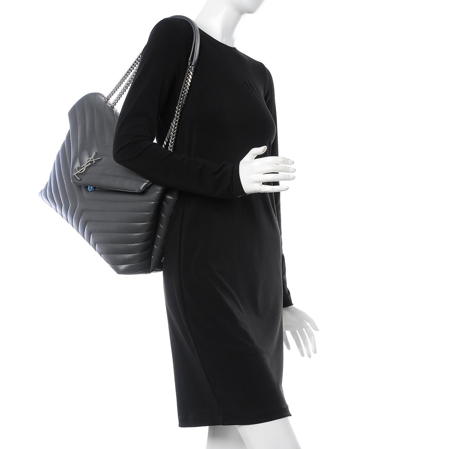 Calfskin Y Quilted Monogram Large Loulou Chain Satchel Grey