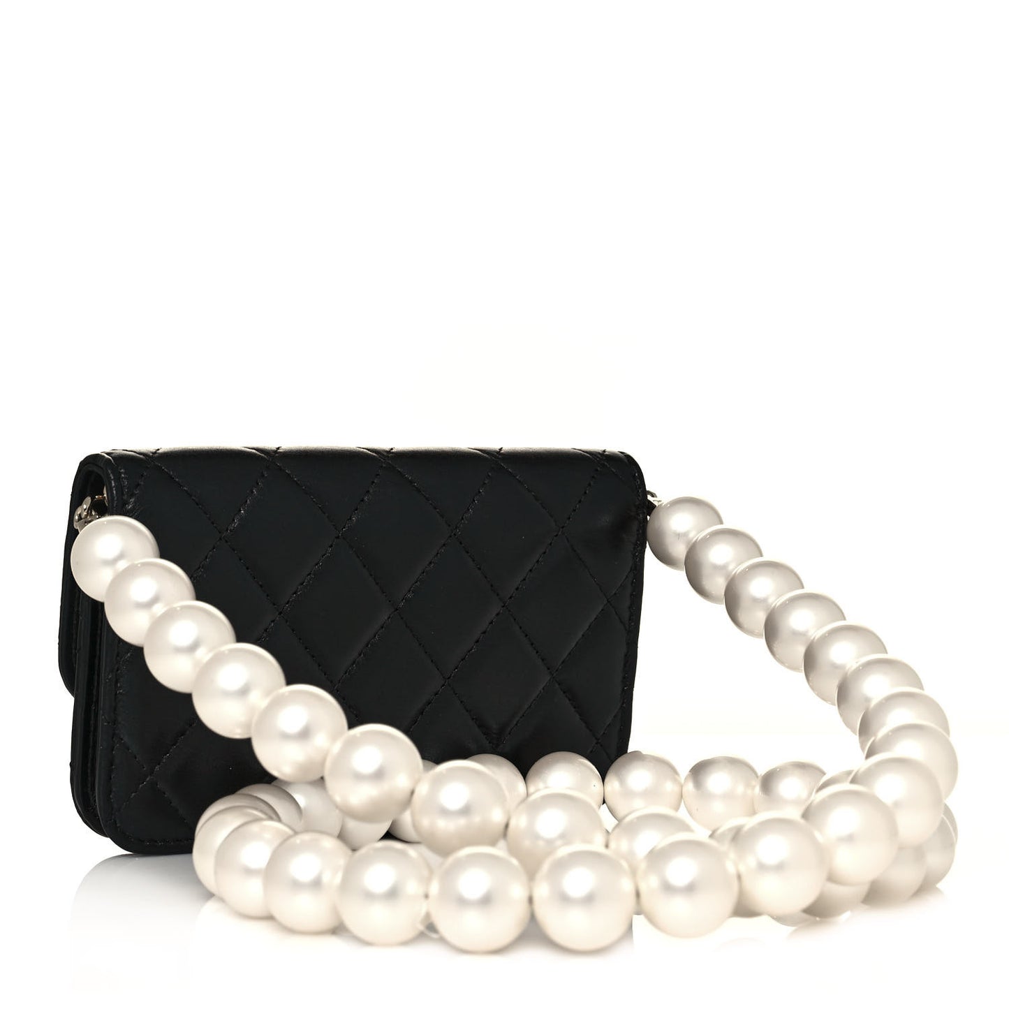 Calfskin Quilted Maxi Pearls Clutch With Chain Black
