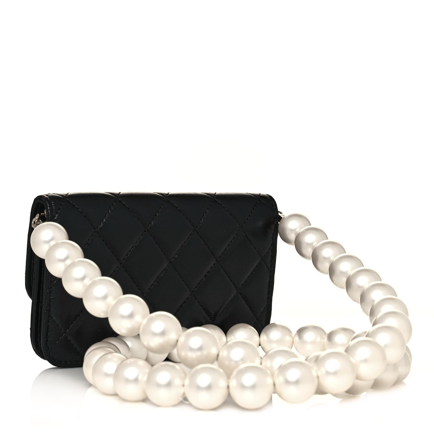 Chanel Calfskin Quilted Maxi Pearls Clutch With Chain Black 3 of 14