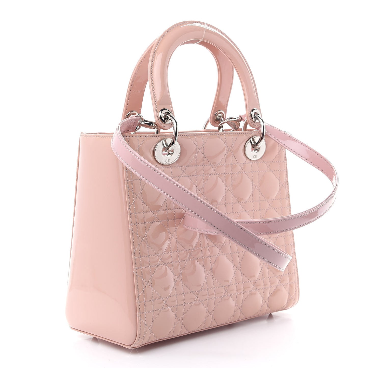 Patent Cannage Medium Lady Dior Rose Clair