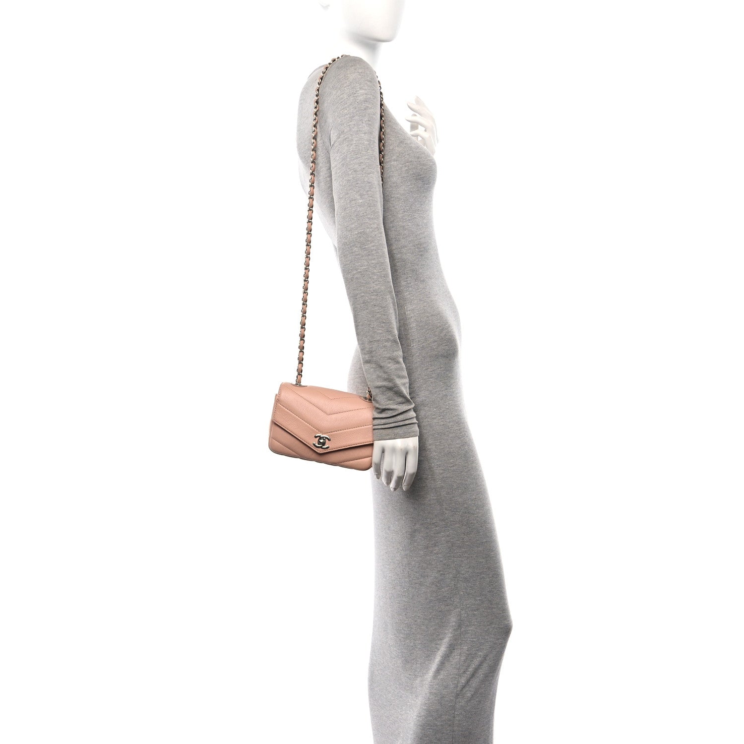 Chanel Caviar Chevron Quilted Small Single Flap Light Pink 2 of 10