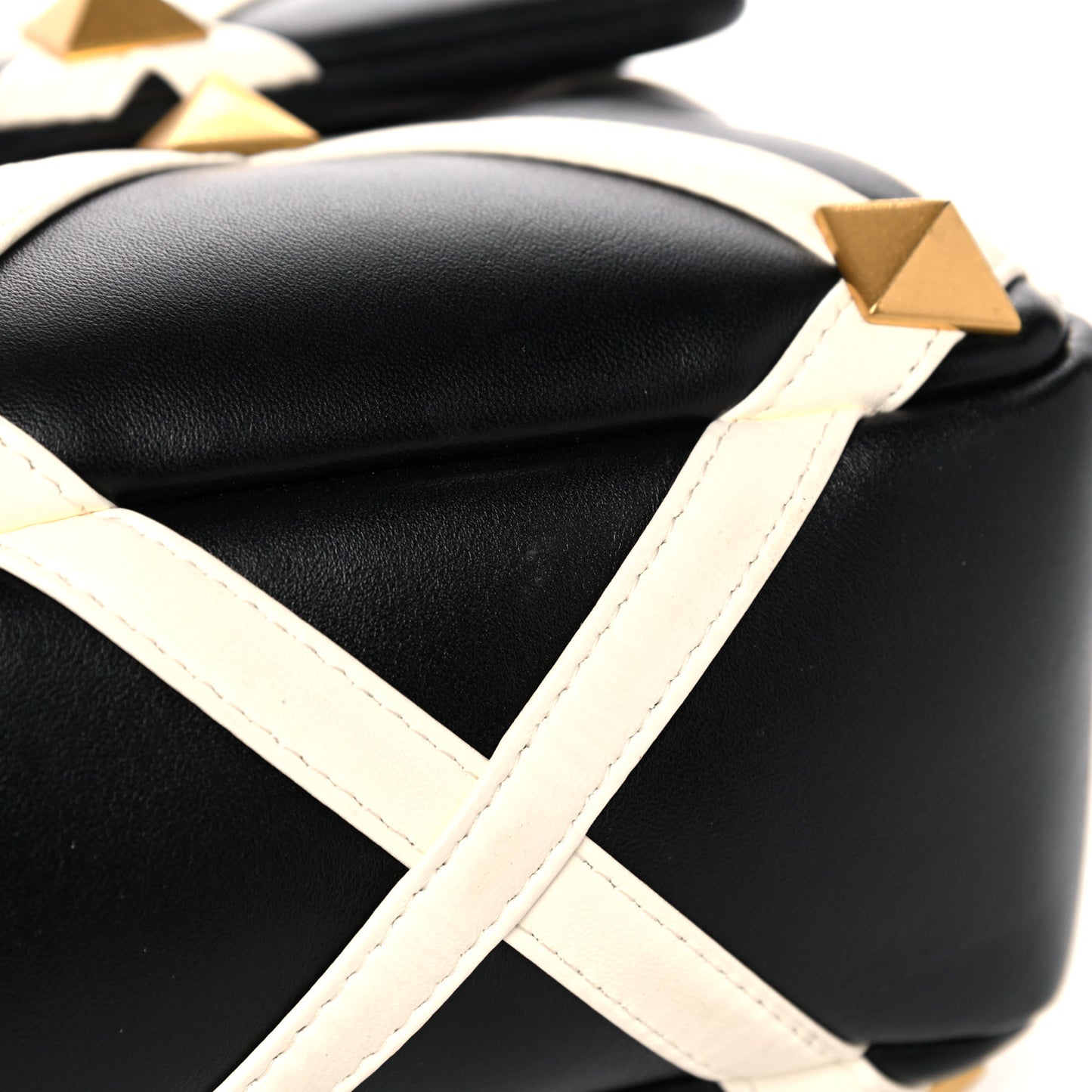 Nappa Large Roman Stud Shoulder Bag Black White