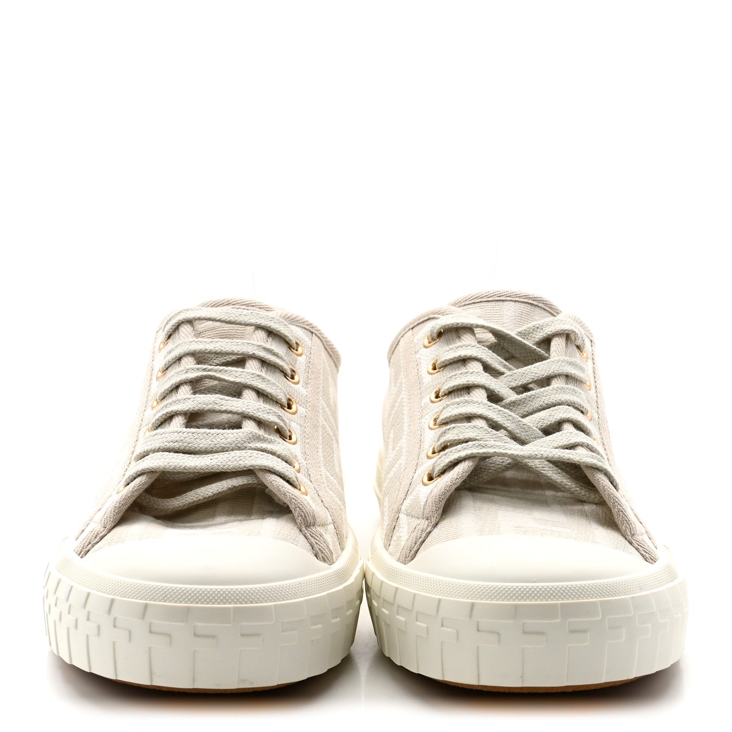 Fendi Tessuto Jacquard FF Womens Domino Low Top Sneakers 37 Avorio Tortora 3 of 8