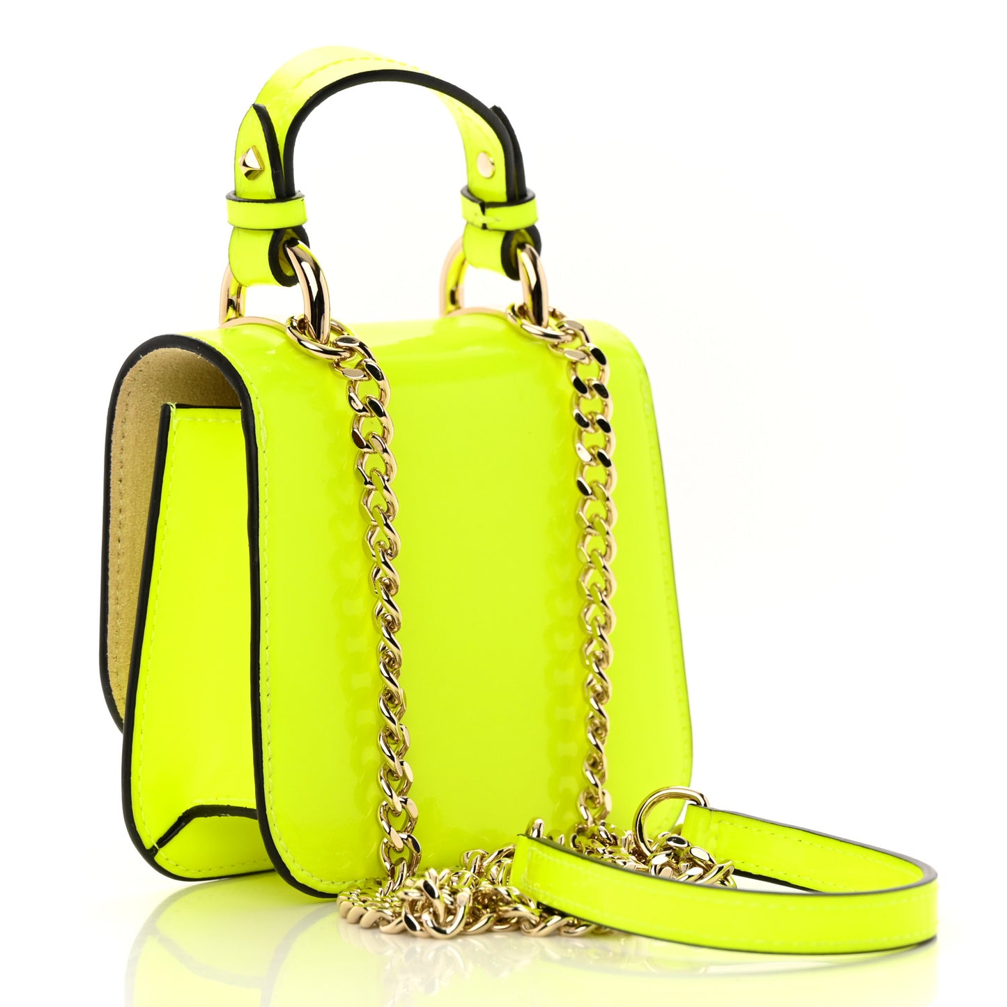 Patent Calfskin Micro Varenne Top Handle Satchel Neon Citron
