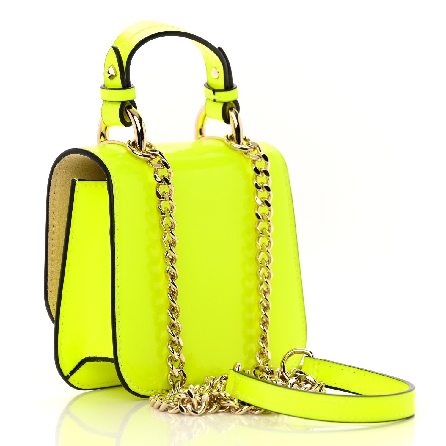 Jimmy Choo Patent Calfskin Micro Varenne Top Handle Satchel Neon Citron 2 of 13
