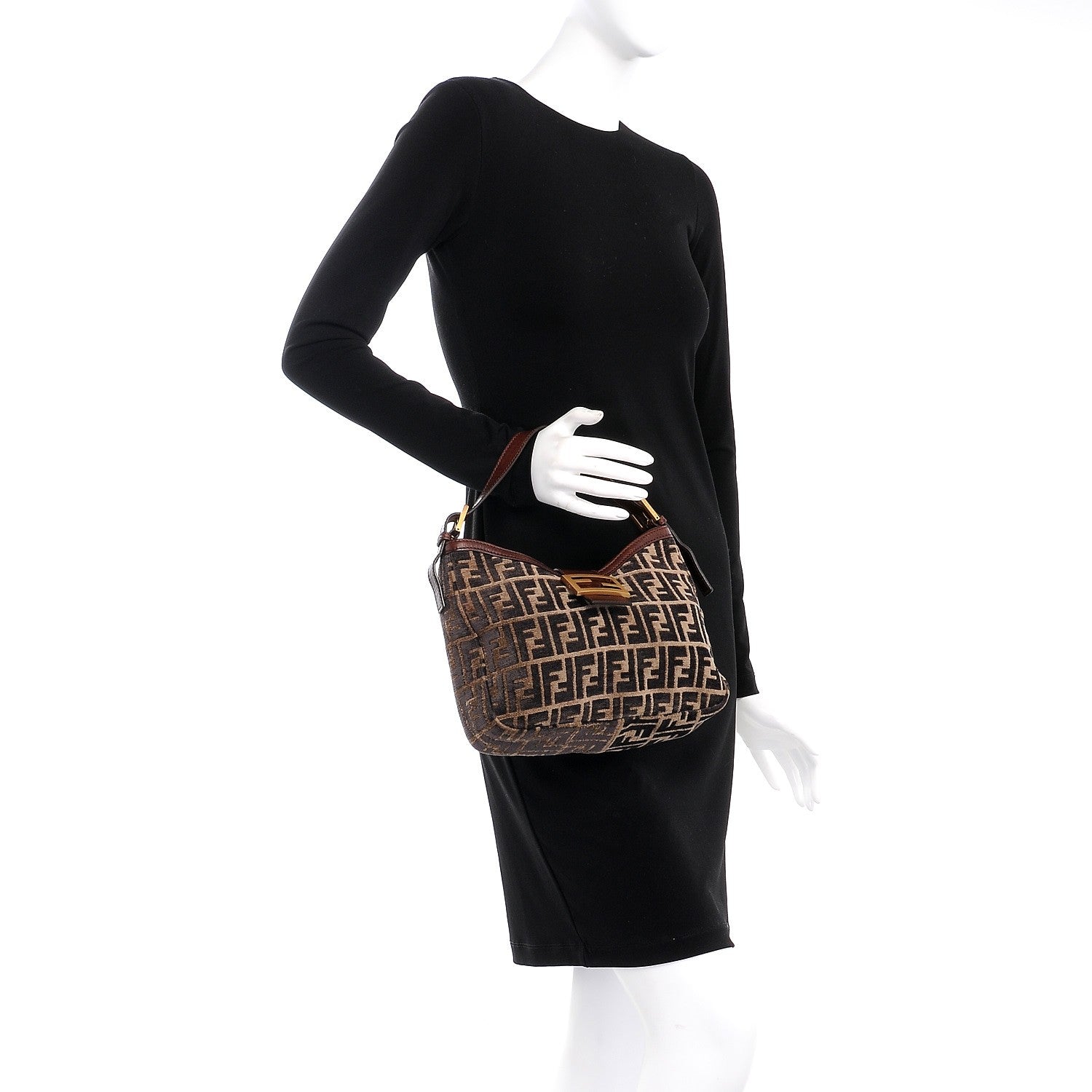 Fendi Velvet Zucca Vitello Forever Hobo Fango Grigio Bruciato 2 of 10