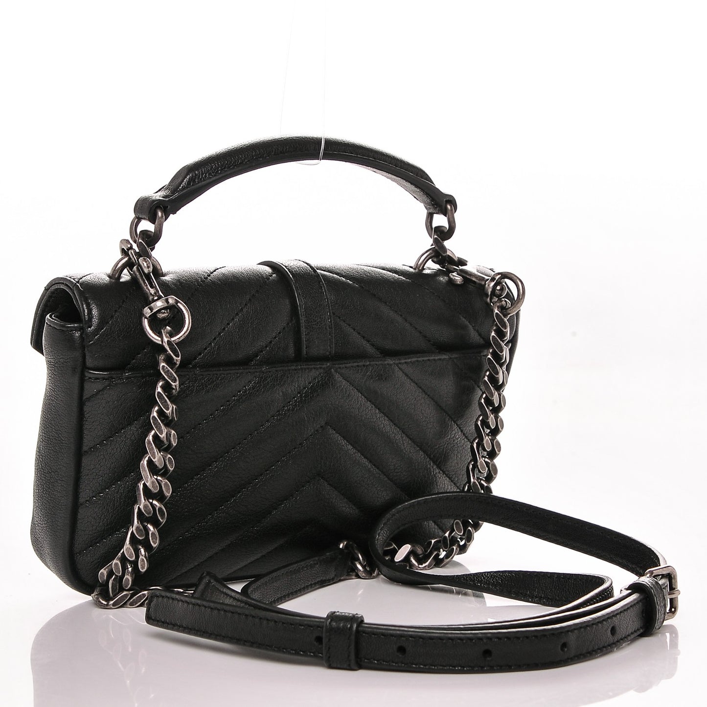 Sheepskin Matelasse Chevron Monogram College Chain Wallet Black