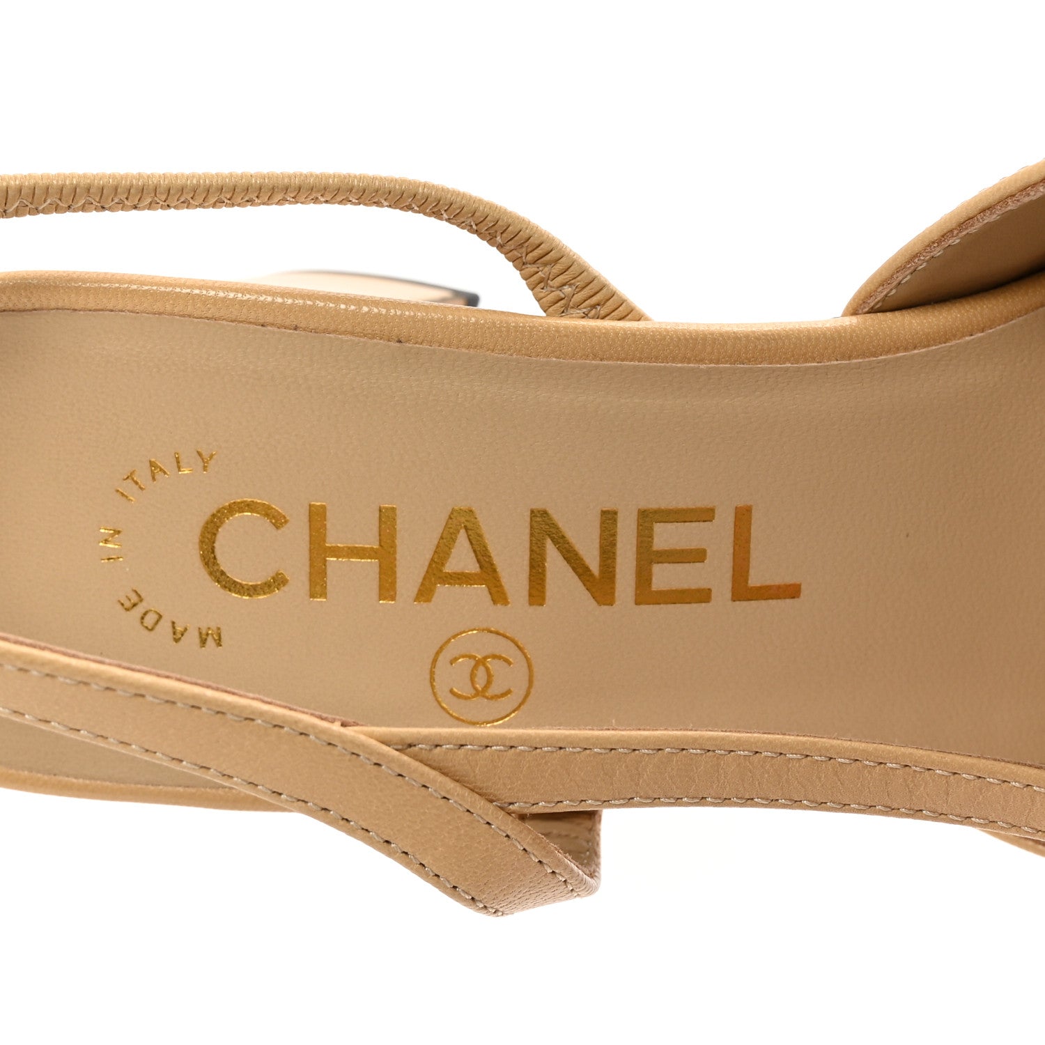 Chanel Goatskin Grosgrain Cap Toe CC Slingback Pumps 37 Beige Black 8 of 10