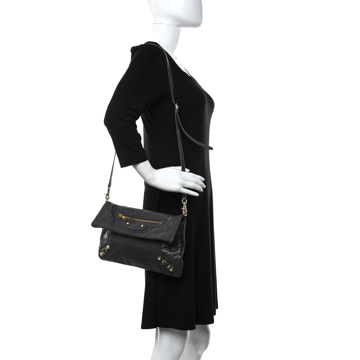 Agneau Giant 12 Gold Hardware Envelope Strap Clutch Gris Fossile