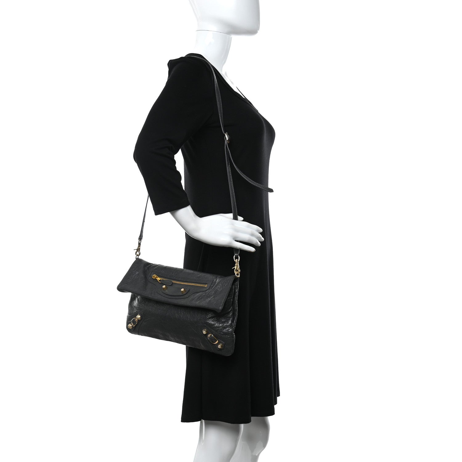Balenciaga Agneau Giant 12 Gold Hardware Envelope Strap Clutch Gris Fossile 2 of 10