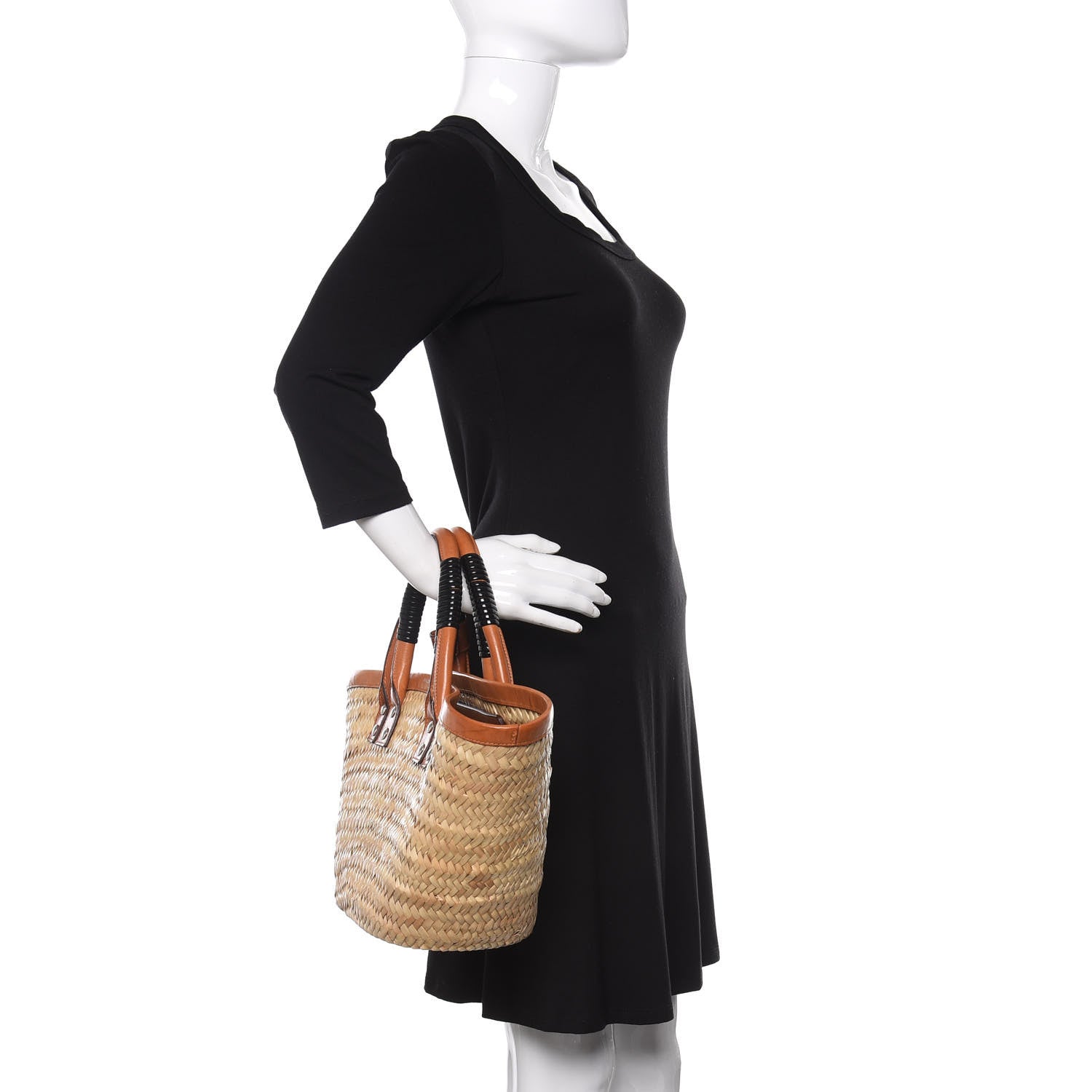 Balenciaga Straw Calfskin Bistrot Panier Small Tote Natural 2 of 11