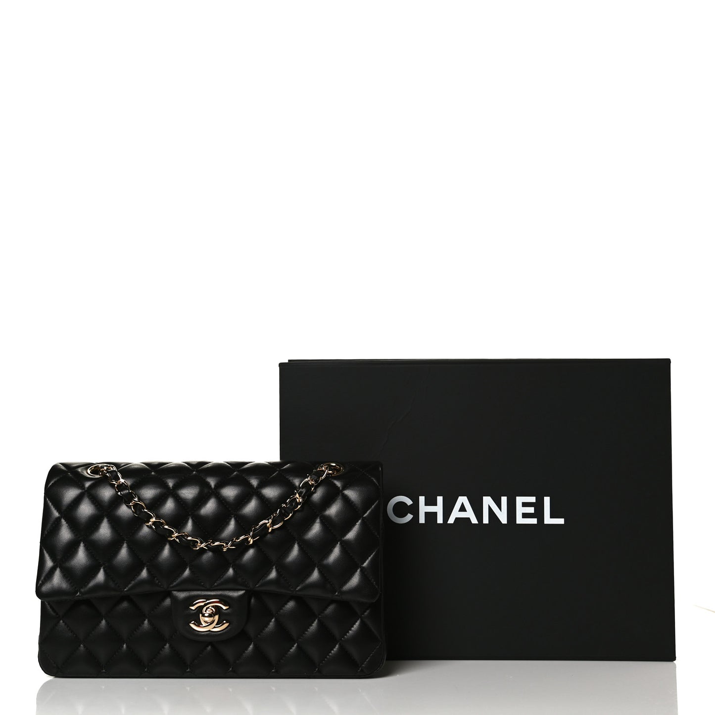Lambskin Quilted Medium Double Flap Black